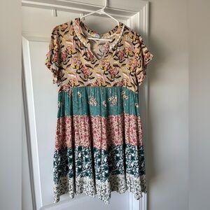 Grace & Lace Tiered Floral Dress - Beige, Teal, Pink